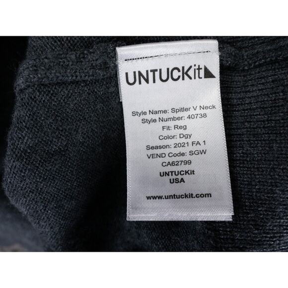 Untuckit Sweater Mens Large Gray Spitler V-Neck Extra Fine Merino Wool Pullover - Picture 3 of 7
